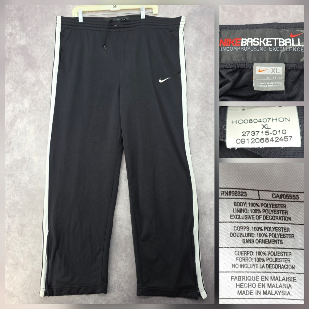 Vintage Nike Basketball Pants Mens XL Black White Stripe Track Warm Up Zipper